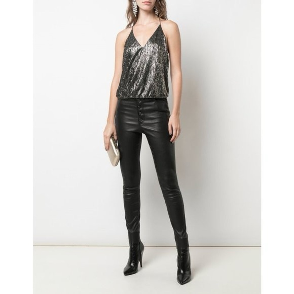 Alice + Olivia Fern metallic
jersey halter neck top